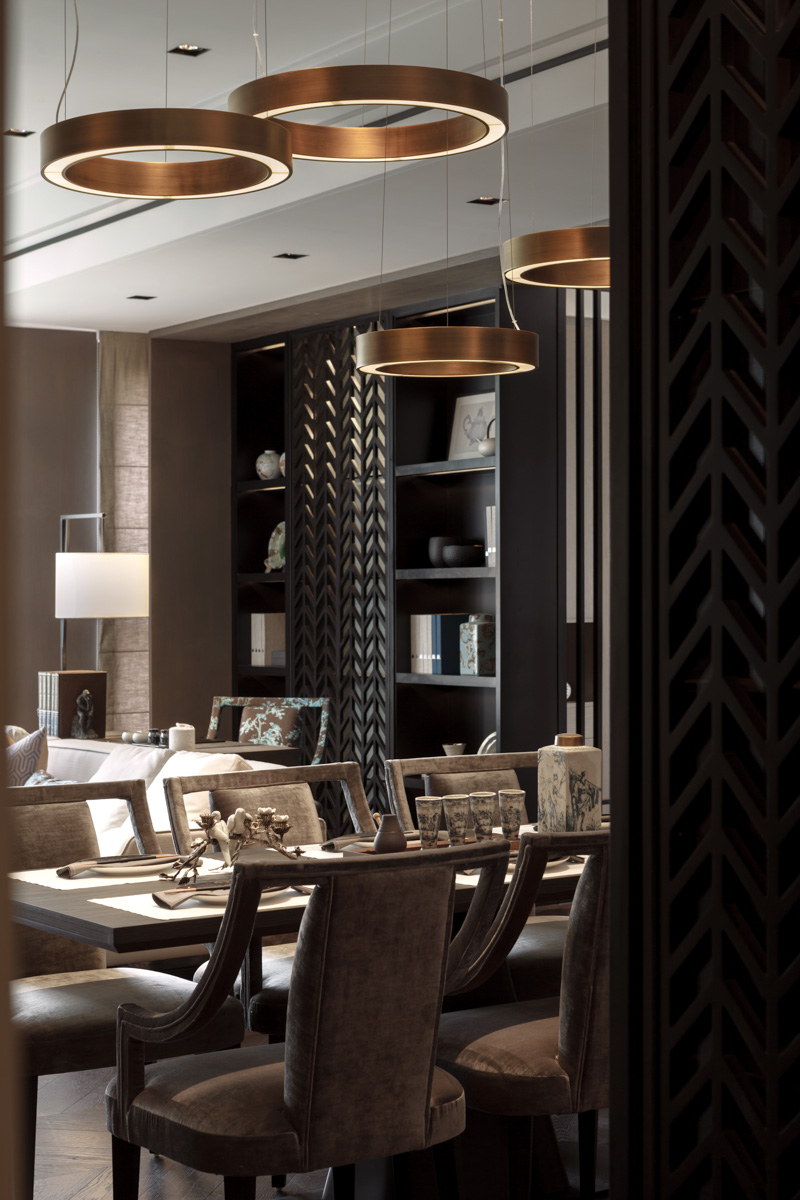 brown oriental style dining room 