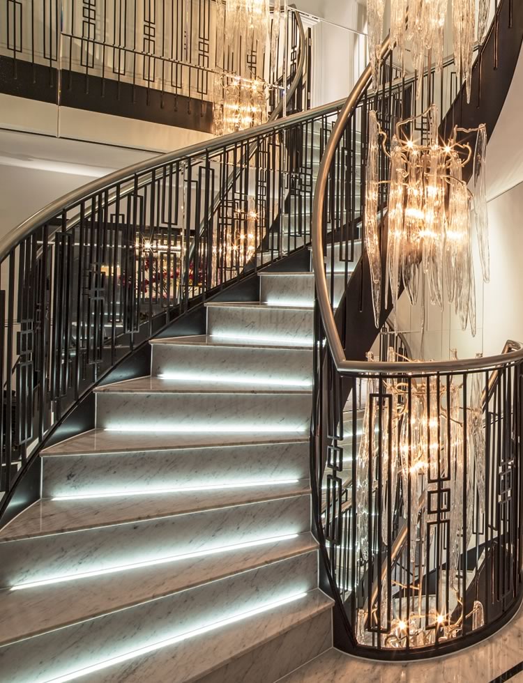 Elegant grey marble staircase with integrated lighting