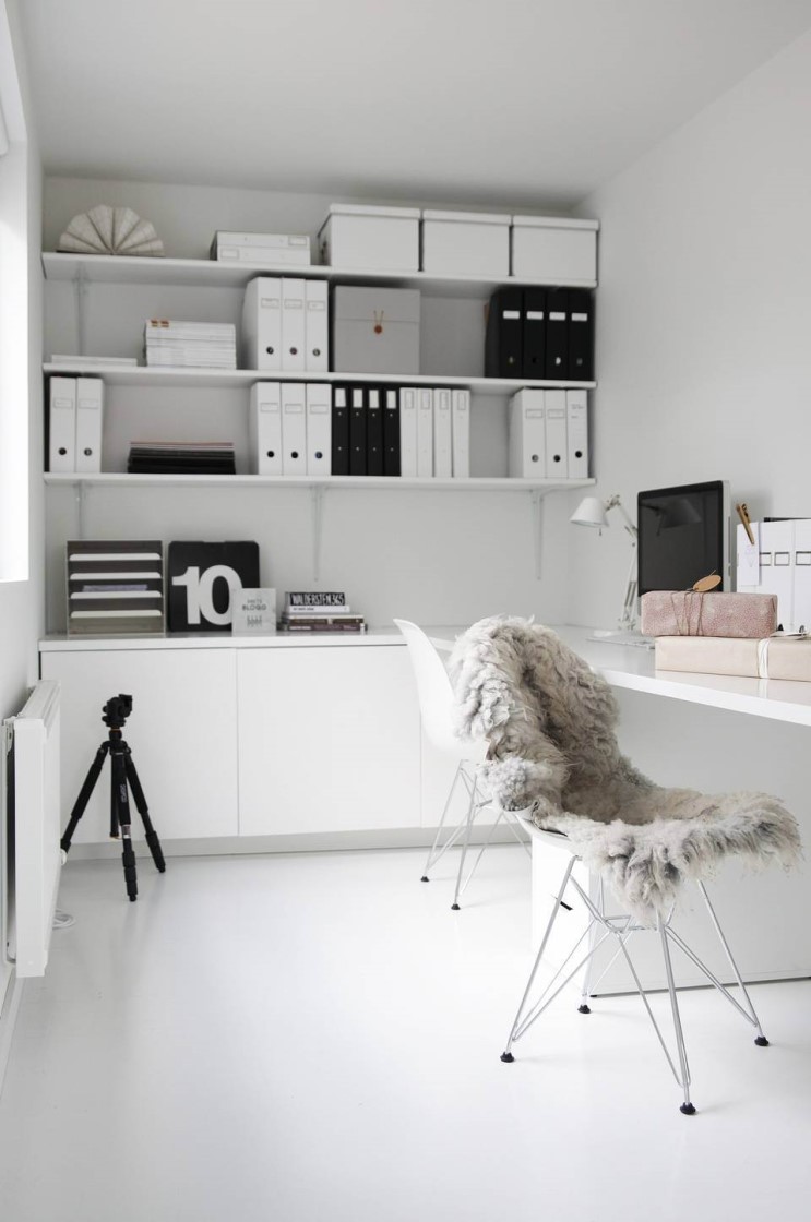 White minimalist home office space