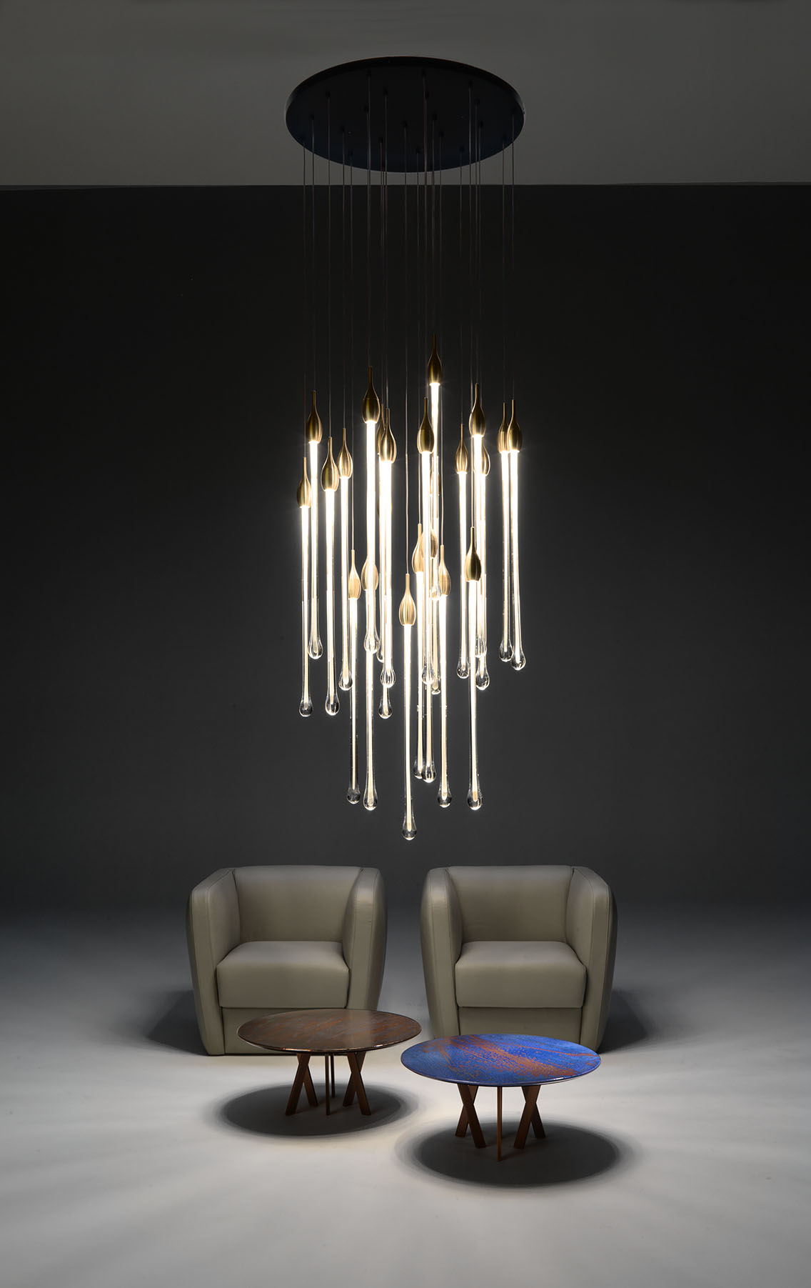 Muranese long glass tube ceiling light by Paolo Castelli