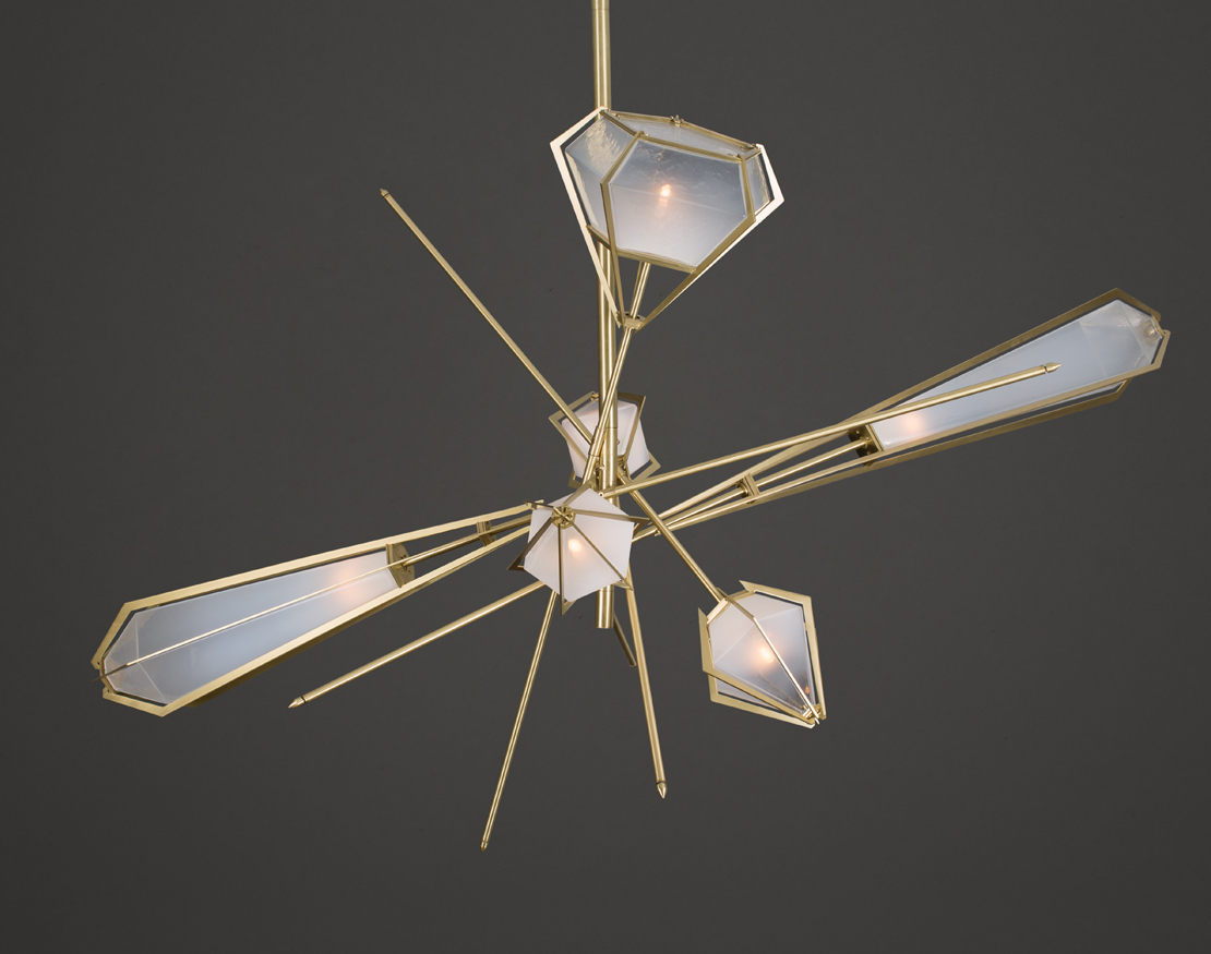 Large star gold and glass Chandelier by Gabriel Scott