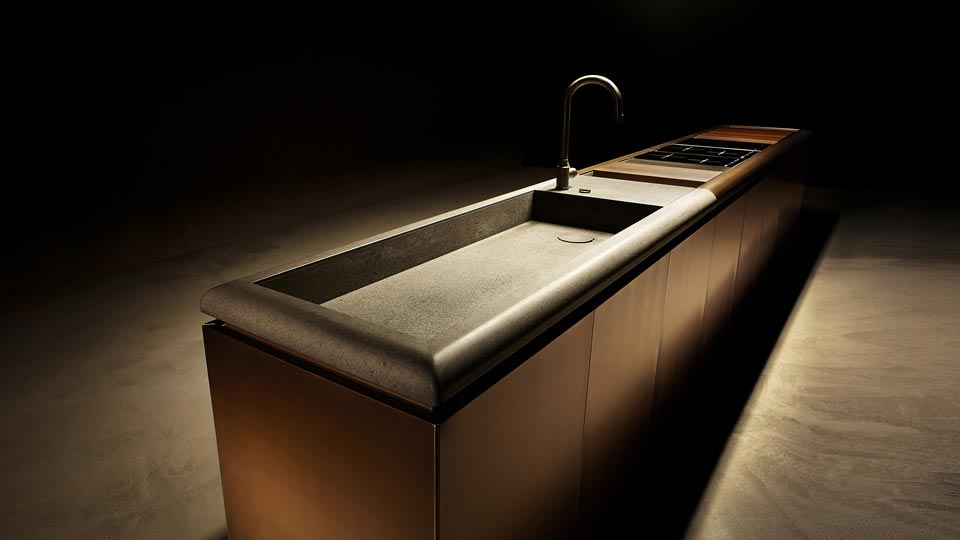 Rossana minimalist bronze kitchen island