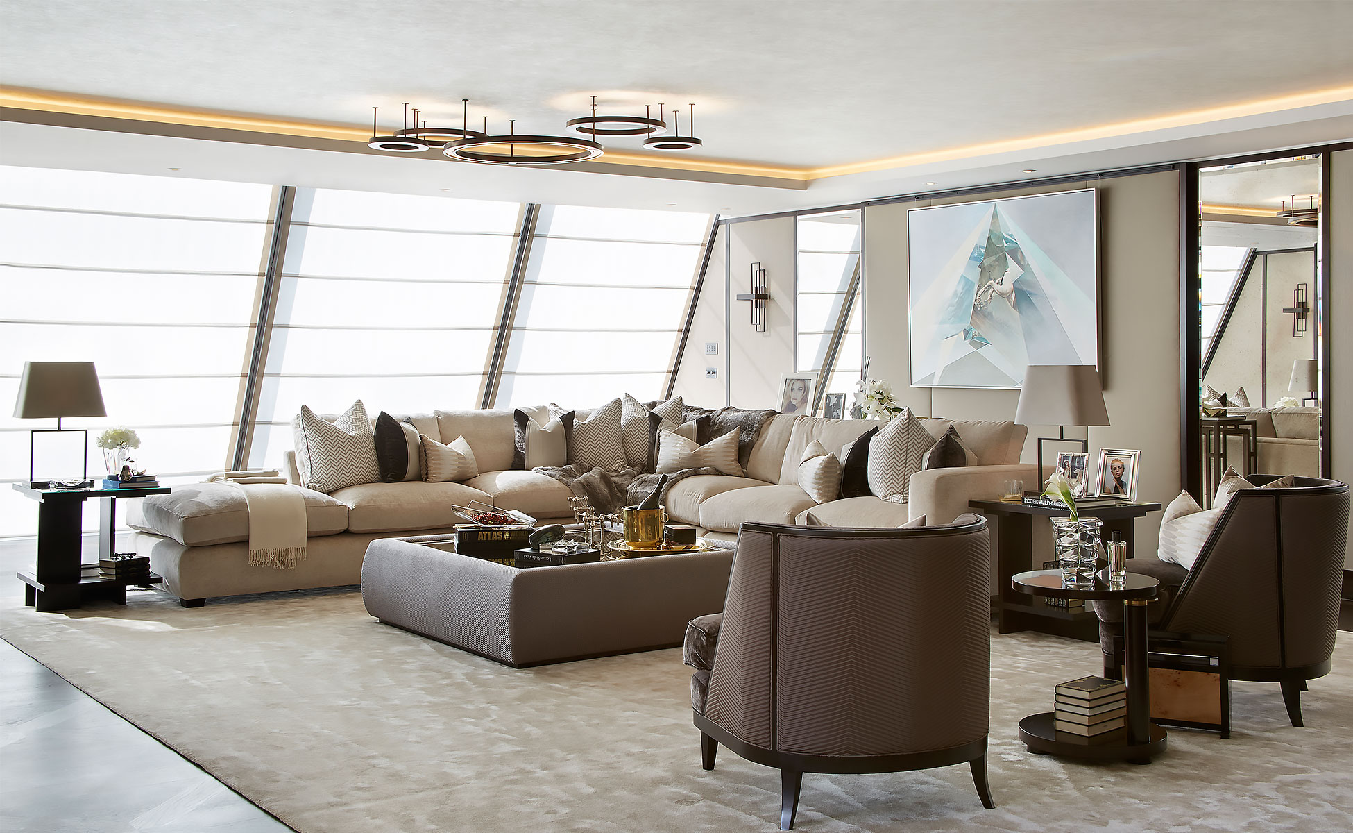 Luxury brown and beige living room 