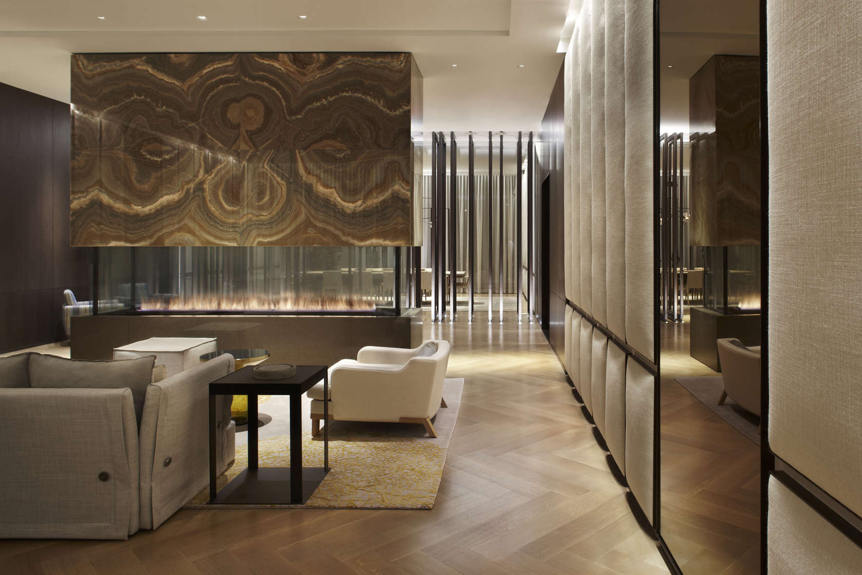 Beige living room with parquet floor