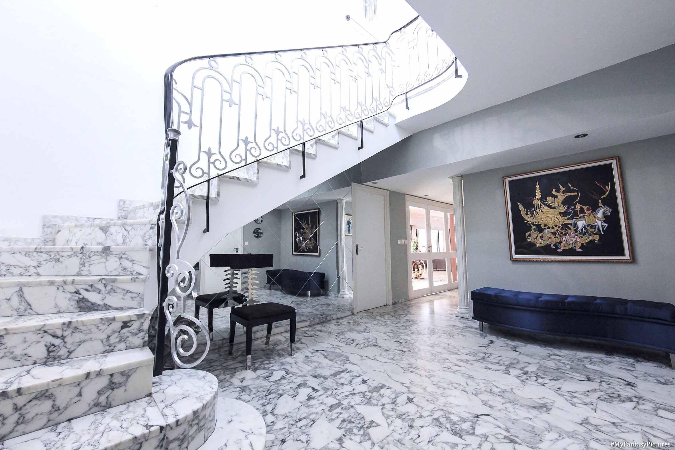 White and grey marble staircase