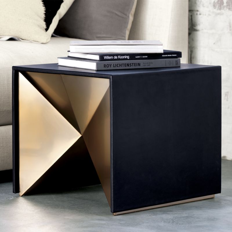 Black and bronze cube side table