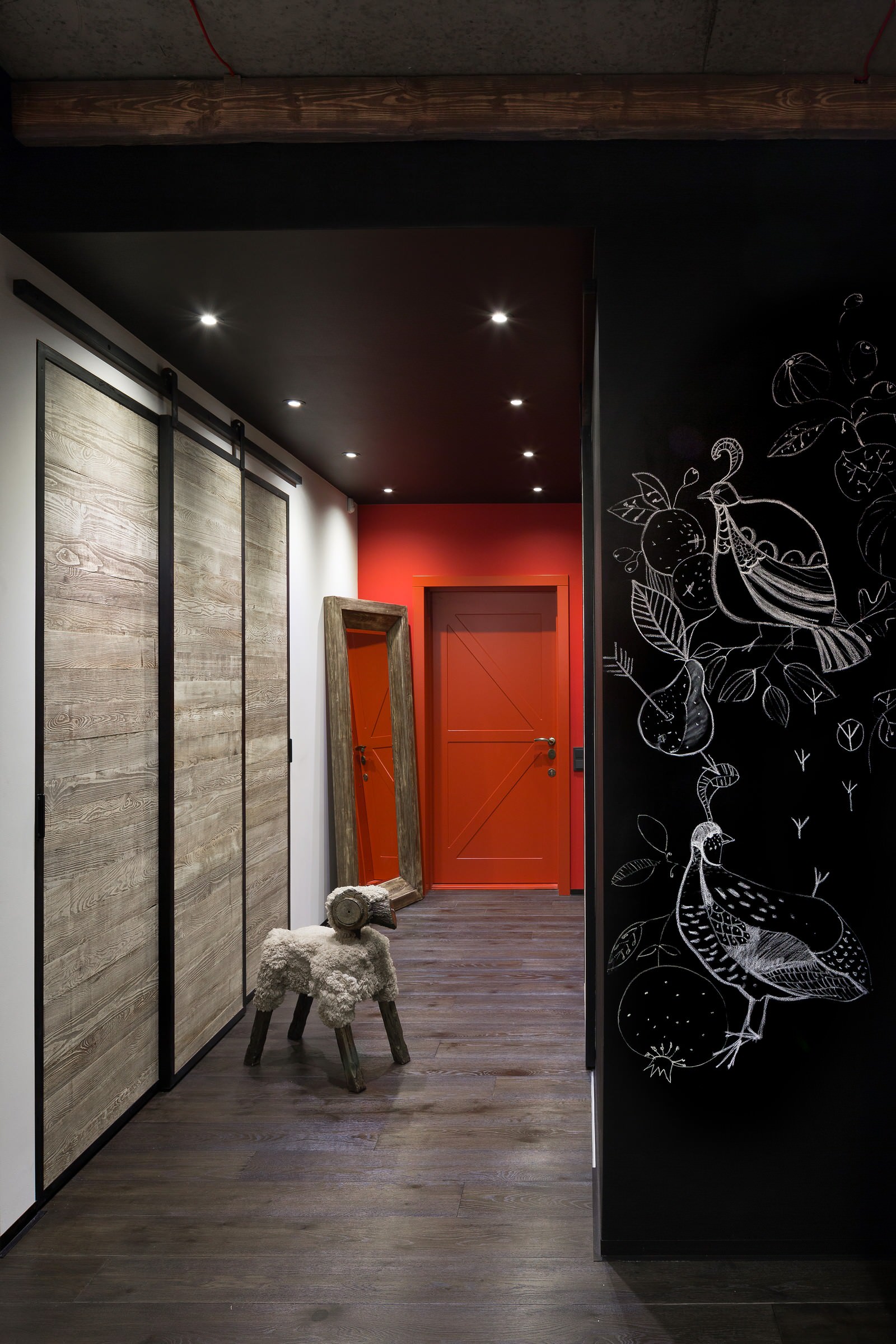 Black bird wallpaper hallway