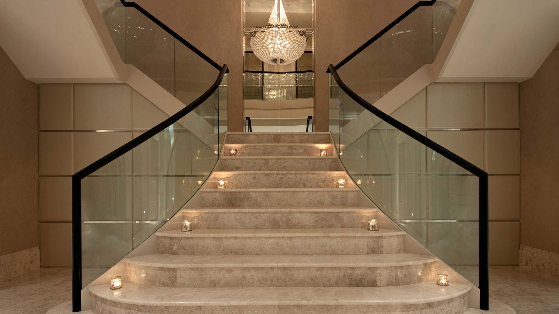 Grand beige marble staircase