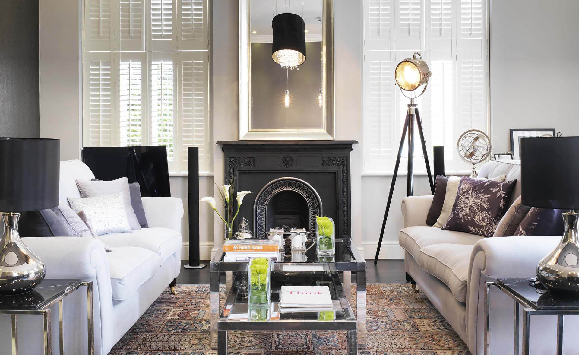 Charcoal grey fireplace in livingroom